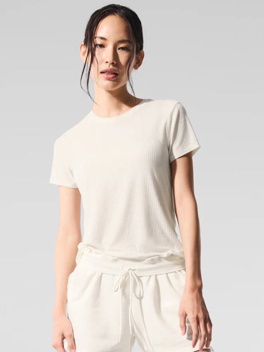 Alo Yoga Ribbed Sea Coast Tee Ivory size small